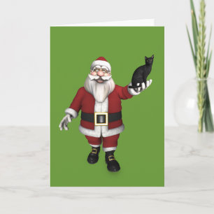 Tarjeta Festiva Papá Noel con gato negro