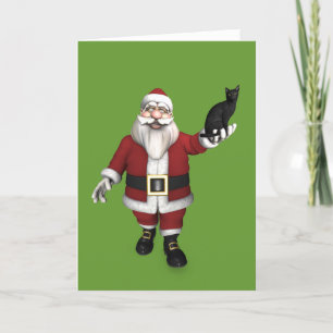 Tarjeta Festiva Papá Noel con gato negro