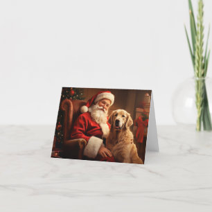 Tarjeta Festiva Papá Noel con Golden Retriever
