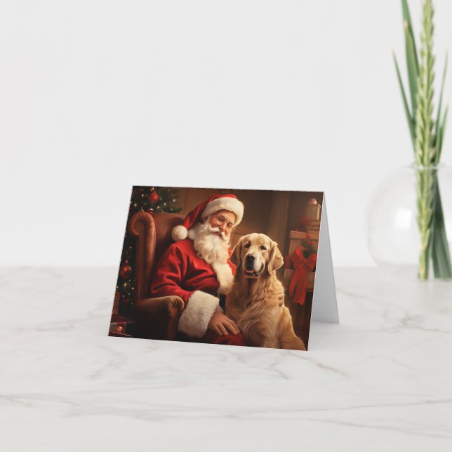 Tarjeta Festiva Papá Noel con Golden Retriever (Anverso)
