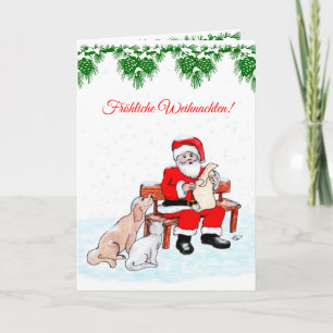 Tarjeta Festiva Papá Noel con perro y gato en español