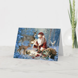 Tarjeta Festiva Papá Noel con vida silvestre