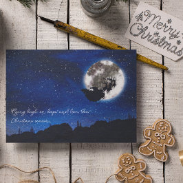 Tarjeta Festiva Papá Noel de La Noche Estrellada volando con renos