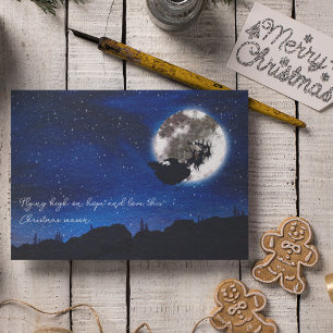 Tarjeta Festiva Papá Noel de La Noche Estrellada volando con renos