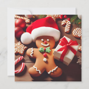 Tarjeta Festiva Papá Noel de pan de jengibre