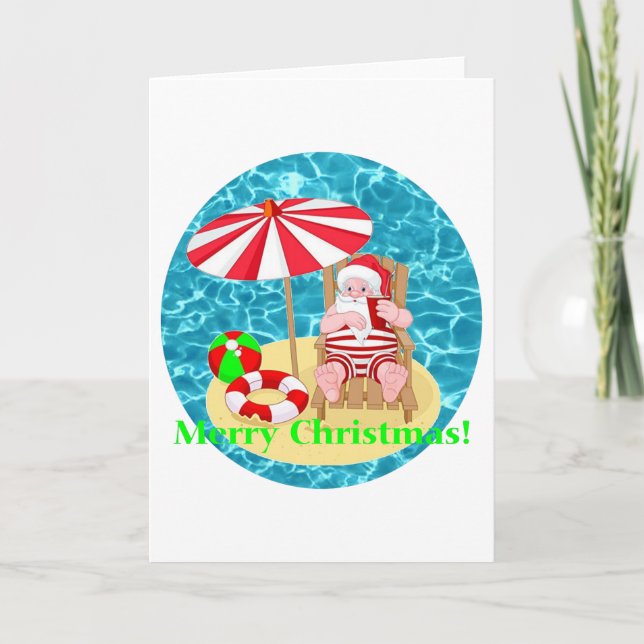 Tarjeta Festiva Papá Noel de playa (Anverso)