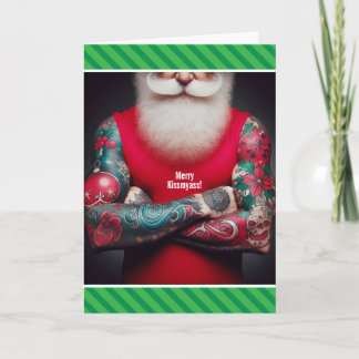 Tarjeta Festiva Papá Noel divertido con tatuajes - Tinta en los pa