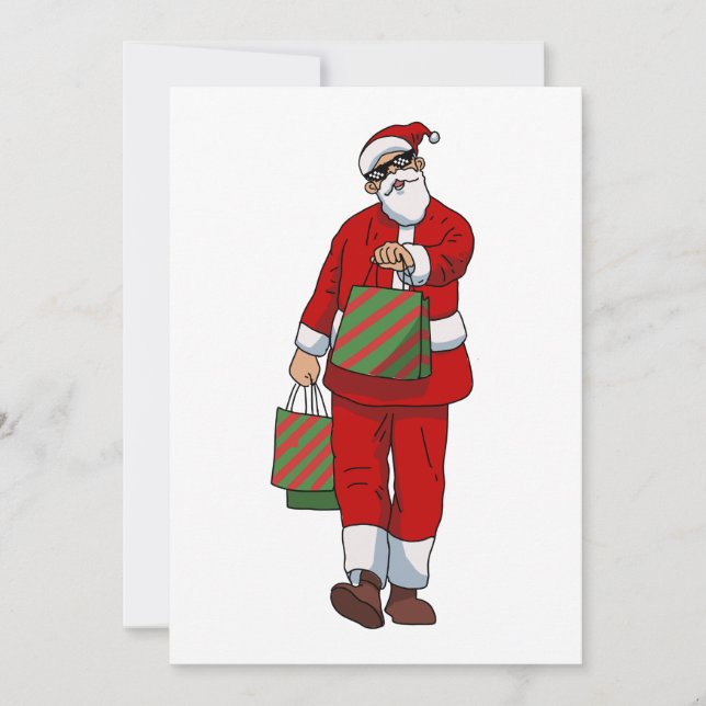 Tarjeta Festiva Papá Noel divertido de compras  (Anverso)