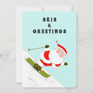 Tarjeta Festiva Papá Noel divertido esquiando
