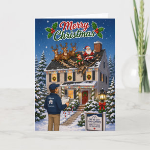 Tarjeta Festiva Papá Noel Divertido Estrellándose en el Techo en N