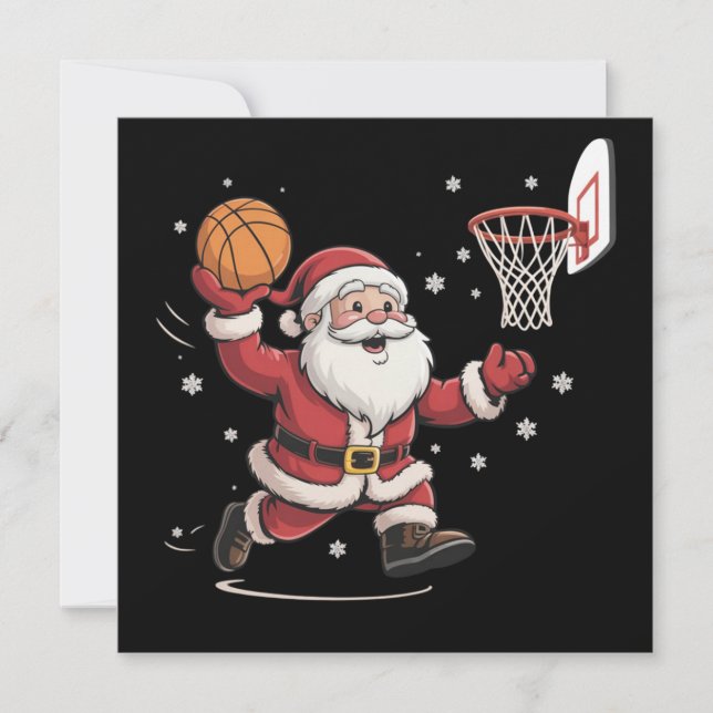 Tarjeta Festiva Papá Noel divertido jugando baloncesto regalo de N (Anverso)