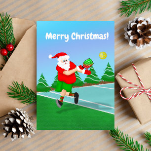 Tarjeta Festiva Papá Noel Divertido Jugando Pickleball Feliz Navid