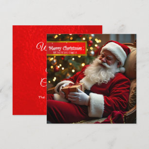 Tarjeta Festiva Papá Noel durmiendo con deseos SqFC