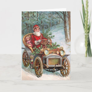 Tarjeta Festiva Papá Noel en automóvil