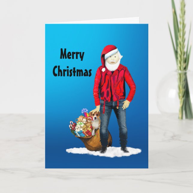 Tarjeta Festiva Papá Noel en bicicleta con bolsita de juguetes y u (Anverso)