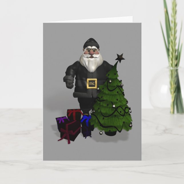 Tarjeta Festiva Papá Noel en cuero negro (Anverso)