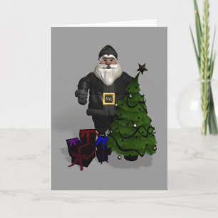 Tarjeta Festiva Papá Noel en cuero negro