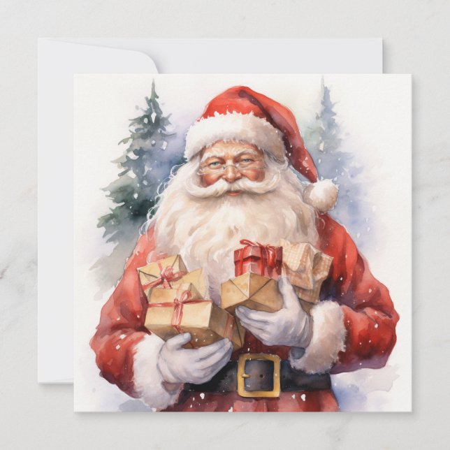 Tarjeta Festiva Papá Noel en el traje rojo festivo (Anverso)