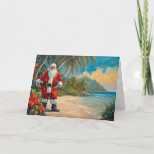 Tarjeta Festiva Papá Noel en la playa tropical