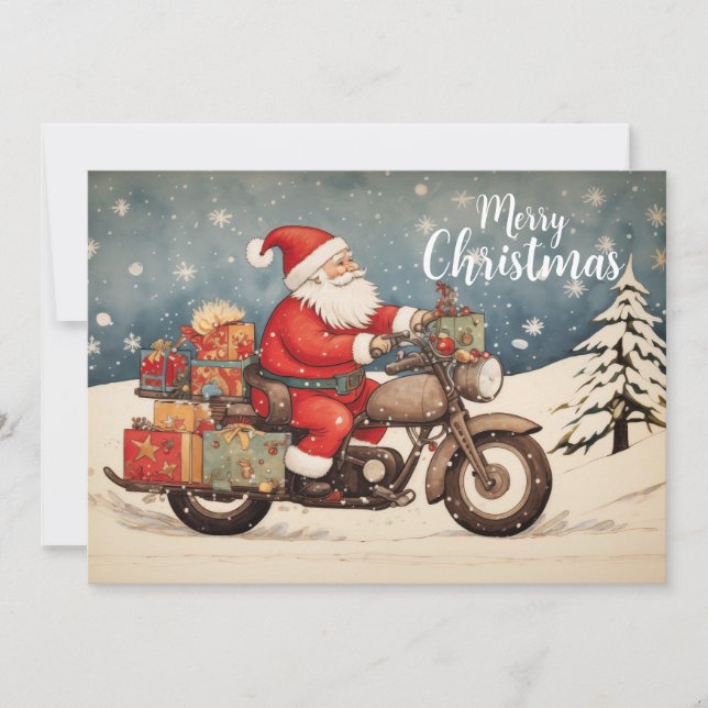 Tarjeta Festiva Papá Noel en moto (Anverso)