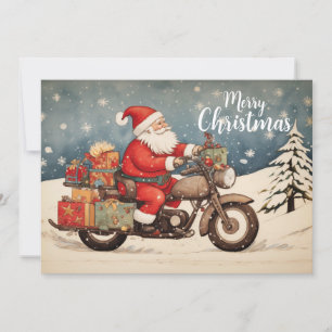 Tarjeta Festiva Papá Noel en moto
