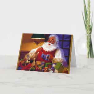 Tarjeta Festiva Papá Noel en tienda del juguete