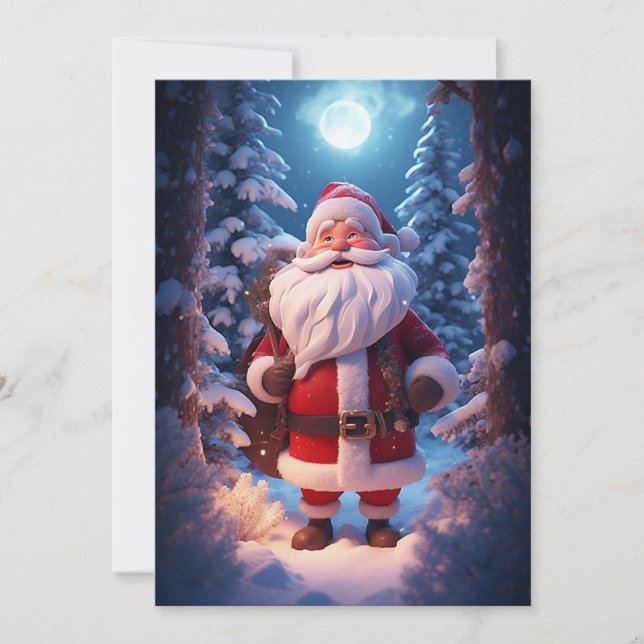 Tarjeta Festiva Papá Noel en un bosque nevado (Anverso)