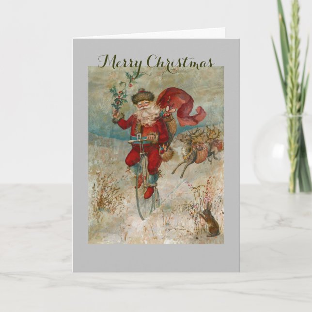 Tarjeta Festiva Papá Noel en una bici (Anverso)