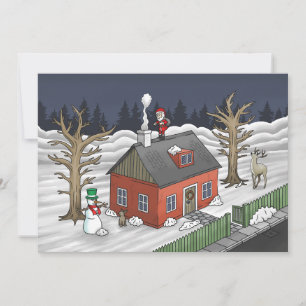 Tarjeta Festiva Papá Noel entrega regalos en Nochebuena