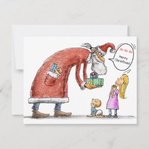 Tarjeta Festiva Papá Noel entregando regalos a los niños