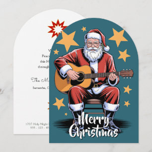 Tarjeta Festiva Papá Noel está tocando una guitarra acústica 4