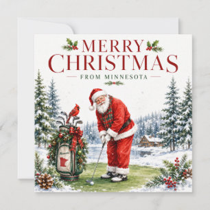 Tarjeta Festiva Papá Noel golfista jugando golf en Minnesota en ve