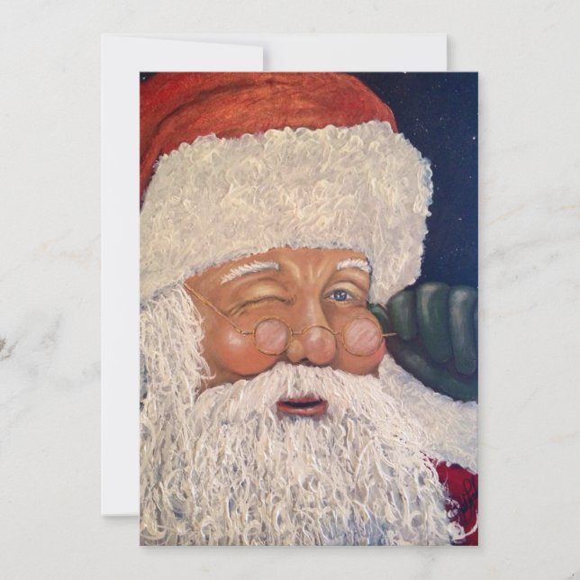 Tarjeta Festiva Papá Noel guiñando (Anverso)