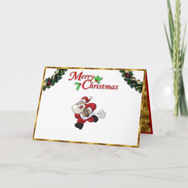 Tarjeta Festiva Papá Noel jugando al fútbol en una carta de Navida (Anverso)