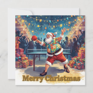 Tarjeta Festiva Papá Noel jugando ping pong con una camisa hawaian