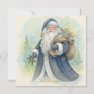 Tarjeta Festiva Papá Noel Mágico Vintage con Regalos 