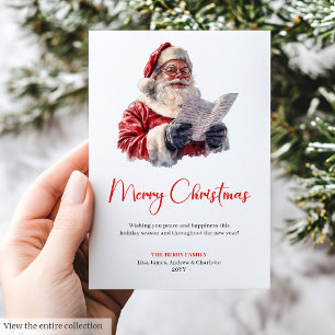 Tarjeta Festiva Papá Noel moderno acogedor clásico Xmas acuarela