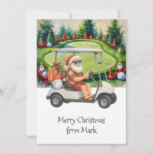 Tarjeta Festiva Papá Noel montando un carrito de golf Fiesta de Na