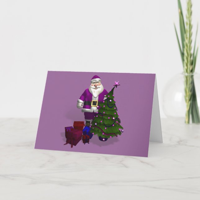 Tarjeta Festiva Papá Noel morado (Anverso)