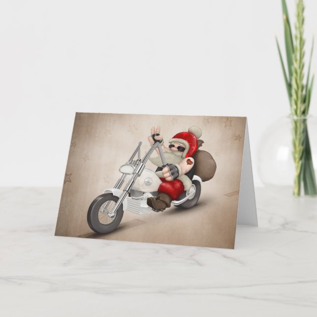Tarjeta Festiva Papá Noel motorizado (Anverso)