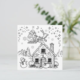 Tarjeta Festiva Papá Noel, muñeco de nieve y Reno