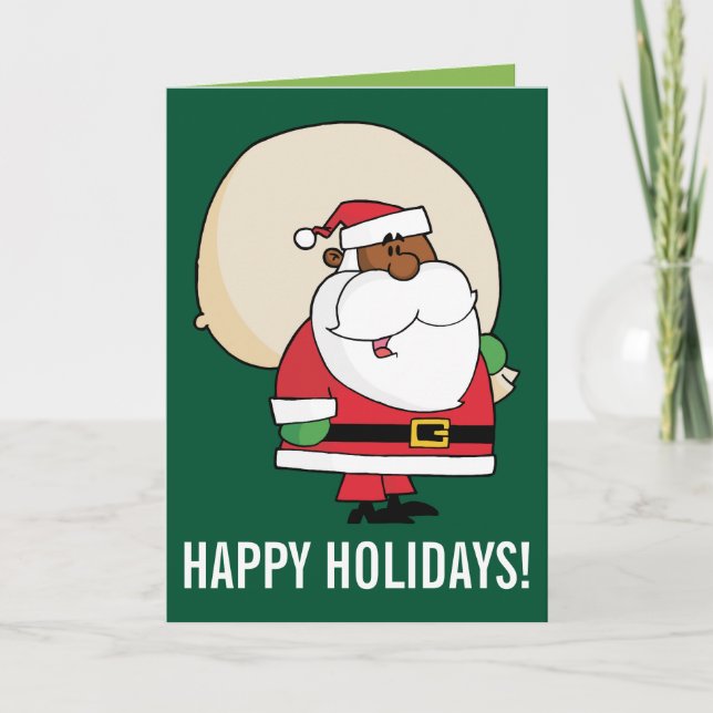 Tarjeta Festiva Papá Noel negro con saco de juguetes (Anverso)