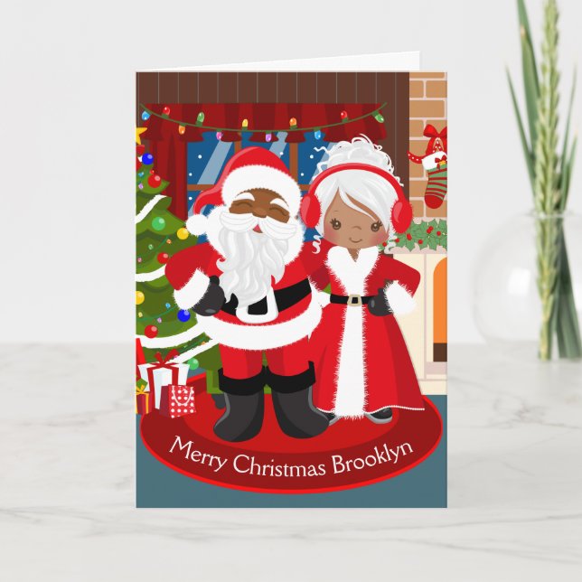 Tarjeta Festiva Papá Noel negro y la Sra. Claus (Anverso)