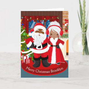 Tarjeta Festiva Papá Noel negro y la Sra. Claus