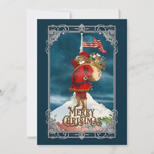 Tarjeta Festiva Papá Noel Patriótico Antiguo (Anverso)