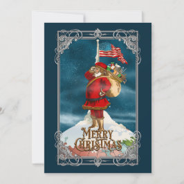 Tarjeta Festiva Papá Noel Patriótico Vintage