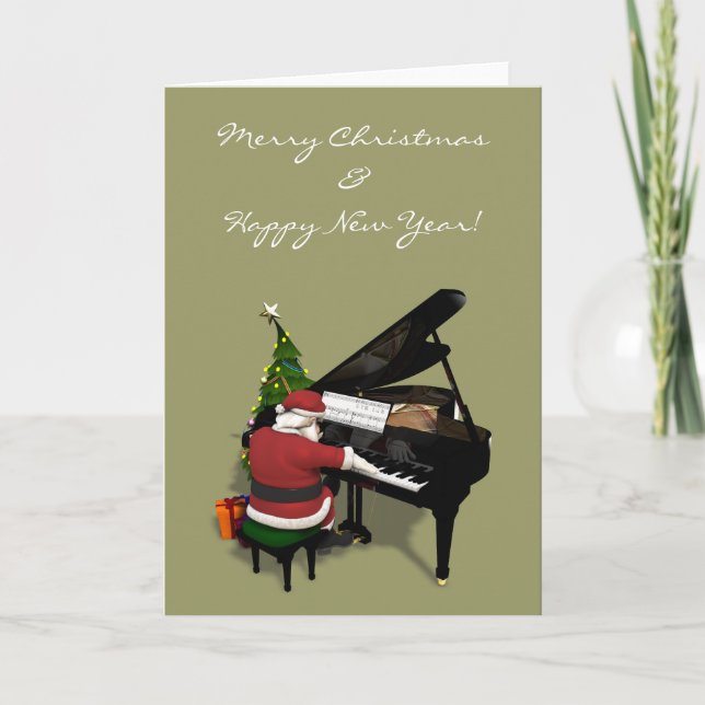 Tarjeta Festiva Papá Noel que juega el piano (Anverso)
