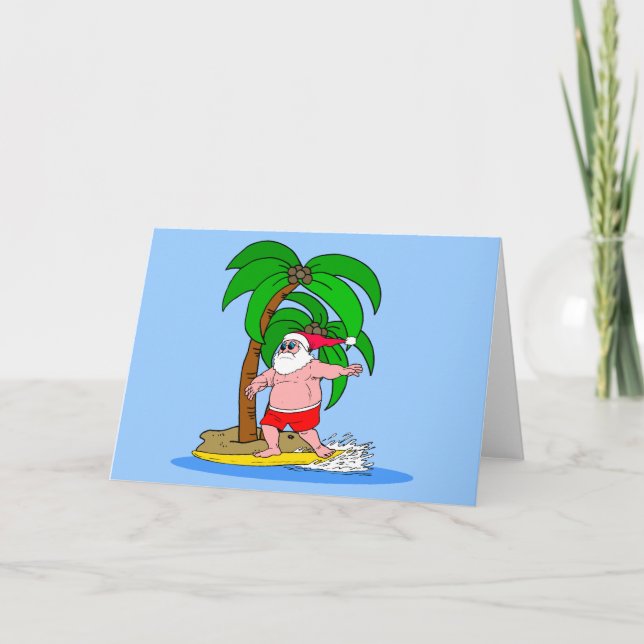 Tarjeta Festiva Papá Noel que practica surf (Anverso)