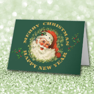 Tarjeta Festiva Papá Noel retro pasado de moda