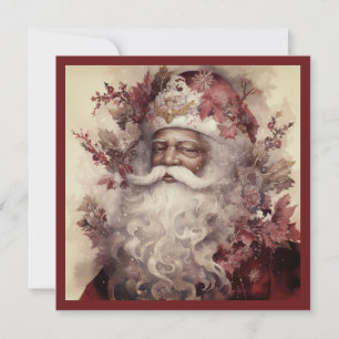 Tarjeta Festiva Papá Noel Rococó Negro Barba Blanca Hoja de Arce